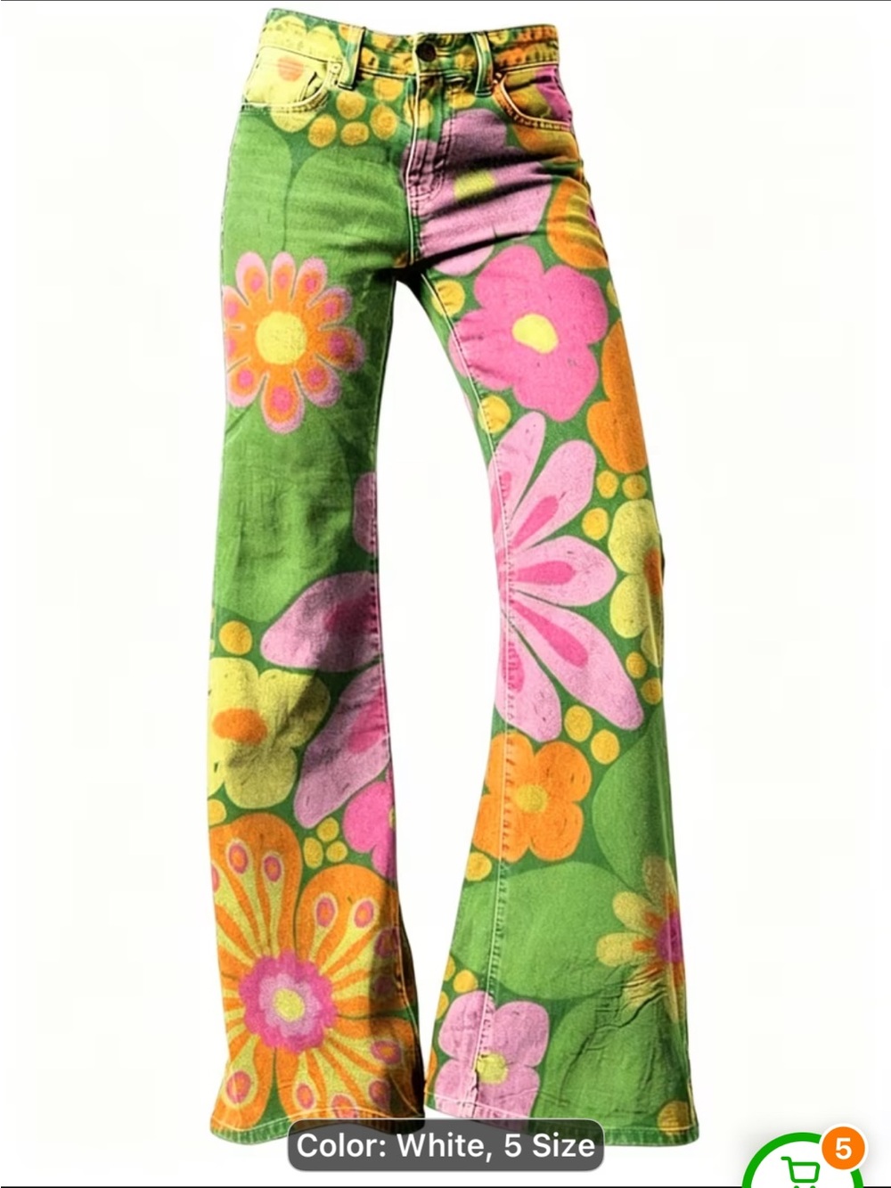 Green Floral Wide-Leg Women’s Jeans